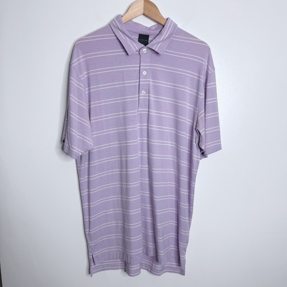 Dunning Golf Men's Short Sleeves Pique‎ Lilac Striped Golf Polo Collared Size XL